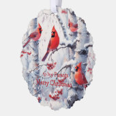 クリスマスウィンタースノーツリーズ（鳥）ショウジョウコウカンチョウの親 オーナメントカード (左)