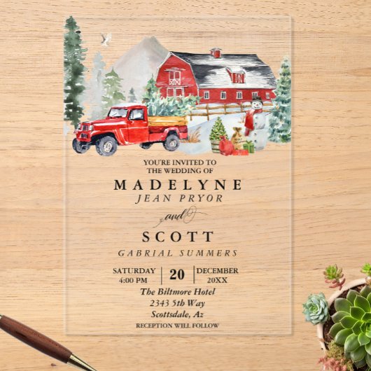 クリスマスウィンタースノーバーンドリーウェディング アクリル招待状