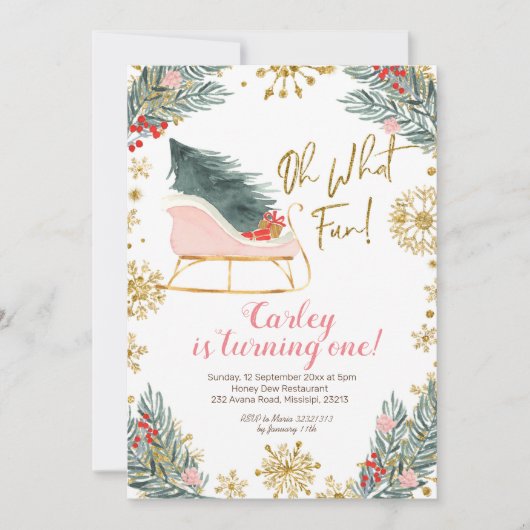 クリスマスウィンターズライオーwhatおもしろいファースト誕生日 招待状 (正面)