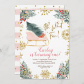 クリスマスウィンターズライオーwhatおもしろいファースト誕生日 招待状 (正面/裏面)