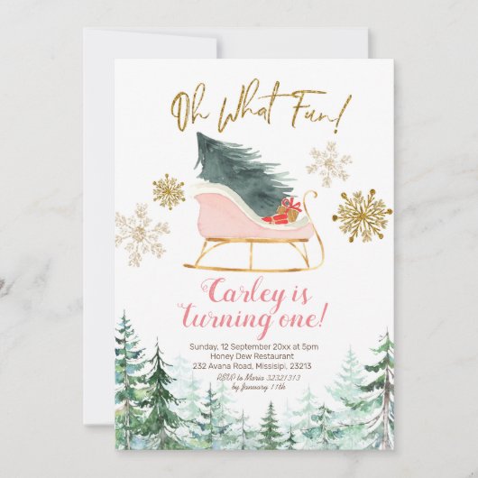 クリスマスウィンターズライオーwhatおもしろいファースト誕生日 招待状 (正面)