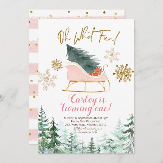 クリスマスウィンターズライオーwhatおもしろいファースト誕生日 招待状 (正面/裏面)