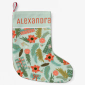 クリスマスウィンターセージグリーンレッドポインセチア名 スモールクリスマスストッキング (正面)