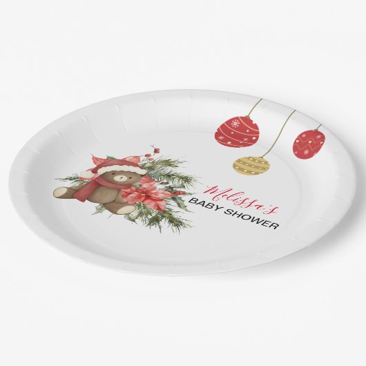 クリスマスウィンターテディベアレッドスカーフ ペーパープレート (アングル)