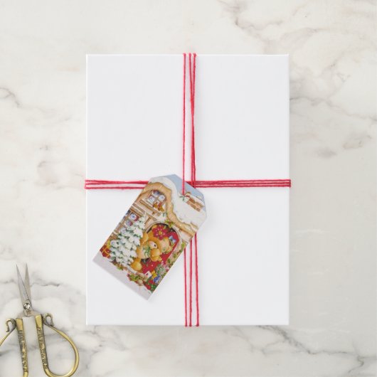 クリスマスウィンターテディベア ギフトタグ (より糸付き)