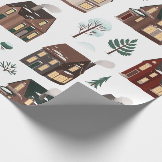 クリスマスウィンターニーボールかわいい家 ラッピングペーパー (角)