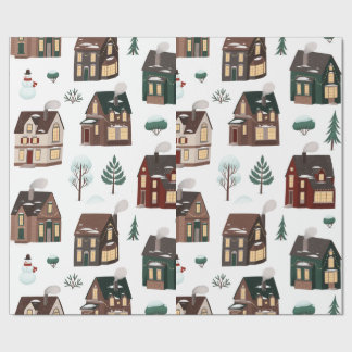 クリスマスウィンターニーボールかわいい家 ラッピングペーパー