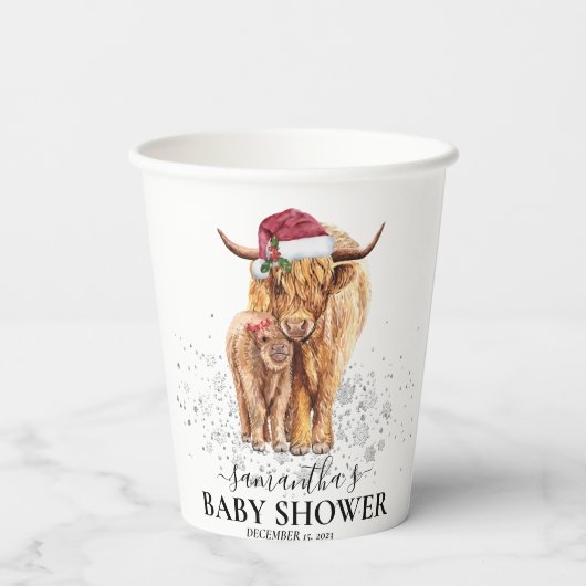クリスマスウィンターハイランド牛ふくらはぎ赤ちゃんシャワー 紙コップ (裏面)