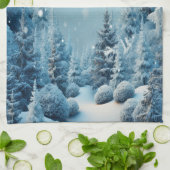 クリスマスウィンターパインの森の雪 キッチンタオル (折り畳み)