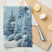 クリスマスウィンターパインの森の雪 キッチンタオル (四つ折り)