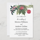 クリスマスウィンターパインツリーの水の色結婚の 招待状 (正面)