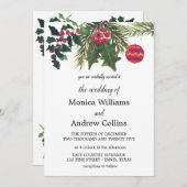 クリスマスウィンターパインツリーの水の色結婚の 招待状 (正面/裏面)