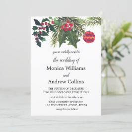 クリスマスウィンターパインツリーの水の色結婚の 招待状