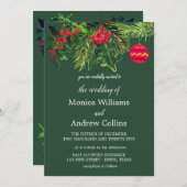 クリスマスウィンターパインツリーの水の色結婚の 招待状 (正面/裏面)