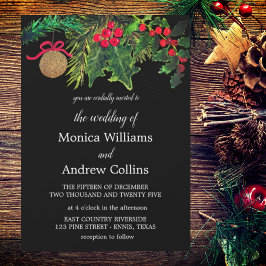 クリスマスウィンターパインブラックウォーター結婚カラー 招待状