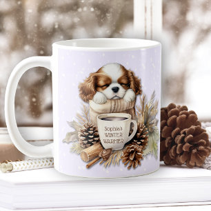 クリスマスウィンターパープルカバリエールキングチャールズ犬 コーヒーマグカップ