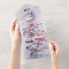 クリスマスウィンターパープルフラワーヴィンテージウェディング オールインワン招待状