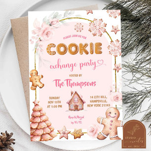 クリスマスウィンターピンクCookie交換パーティー 招待状