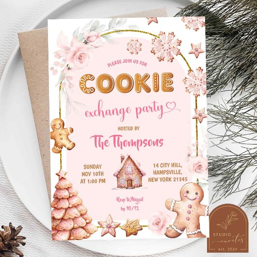 クリスマスウィンターピンクCookie交換パーティー 招待状