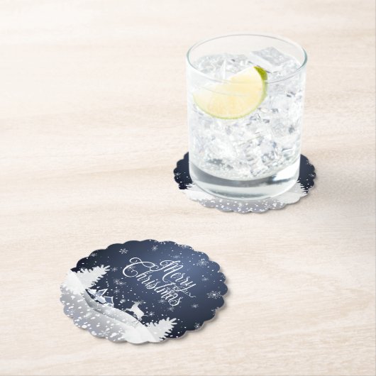 クリスマスウィンターフェアリーファンタジースノーイトナカイ ペーパーコースター (インサイチュ)