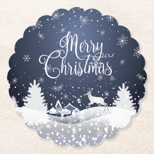 クリスマスウィンターフェアリーファンタジースノーイトナカイ ペーパーコースター (正面)