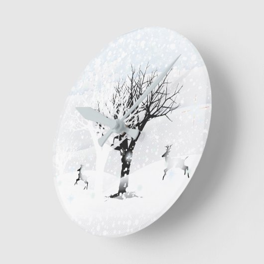 クリスマスウィンターフェアリーファンタジースノーイランド ラウンド壁時計 (傾斜)