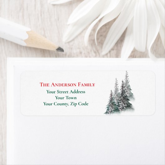 クリスマスウィンターフォレストのモミの木の名前アドレス ラベル (インサイチュ)