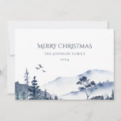 クリスマスウィンターフォレストの風景青い写真 シーズンカード (正面)