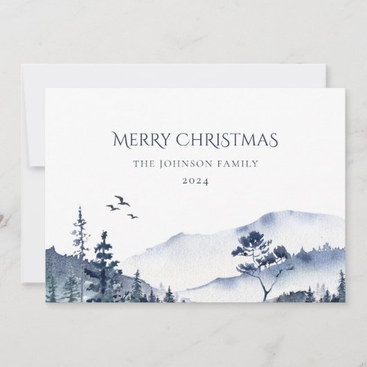 クリスマスウィンターフォレストの風景青い写真 シーズンカード (正面)