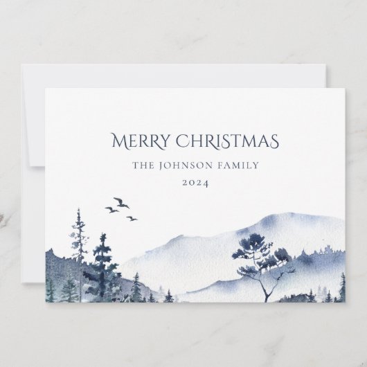 クリスマスウィンターフォレストブルー非フォトビジネス シーズンカード (正面)