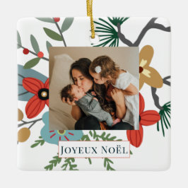 クリスマスウィンターフラワーズJoyeux Noelホリデーフォト セラミックオーナメント
