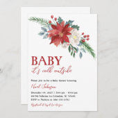 クリスマスウィンターフローラベビーシャワー 招待状 (正面/裏面)