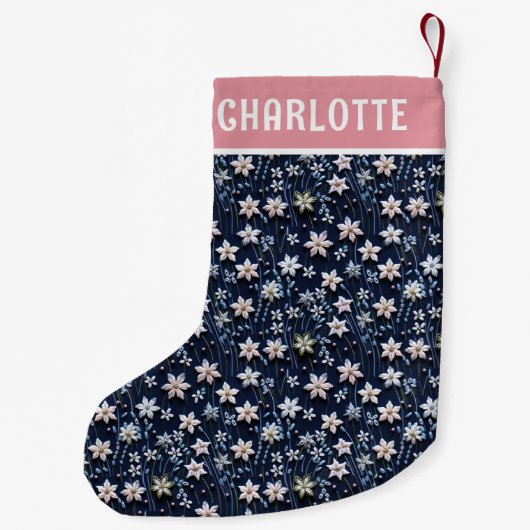 クリスマスウィンターフローラ刺繍パーソナライズされた スモールクリスマスストッキング (裏面)