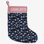 クリスマスウィンターフローラ刺繍パーソナライズされた スモールクリスマスストッキング (正面)