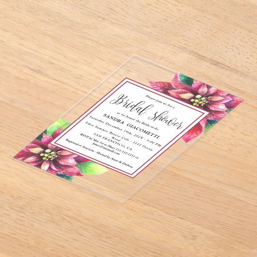 クリスマスウィンターブライダルシャワー アクリル招待状 (レイダウン)