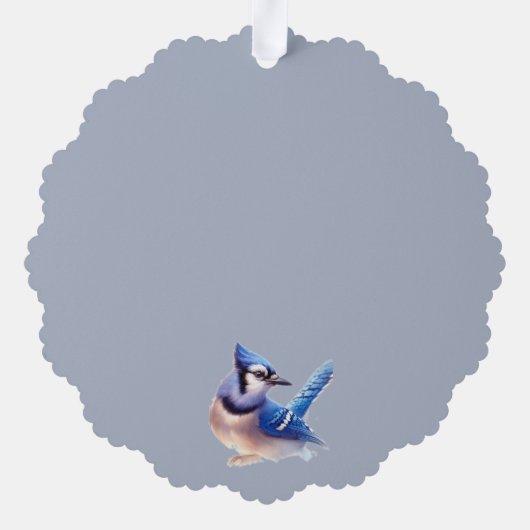 クリスマスウィンターブルージェイ鳥の野生生物自然 オーナメントカード (裏面)