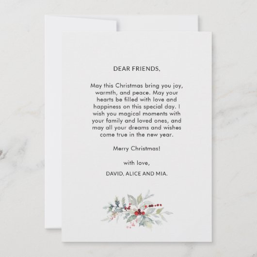クリスマスウィンターブーケの赤い果実のワンフォト シーズンカード (裏面)