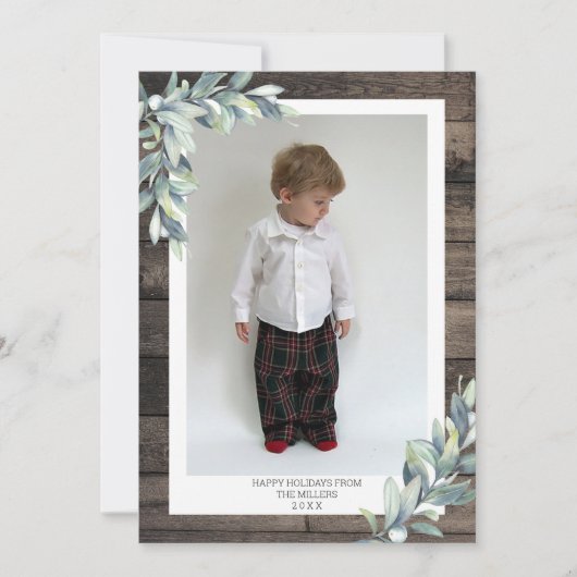 クリスマスウィンターベリーのハッピーホリデー写真 シーズンカード (正面)