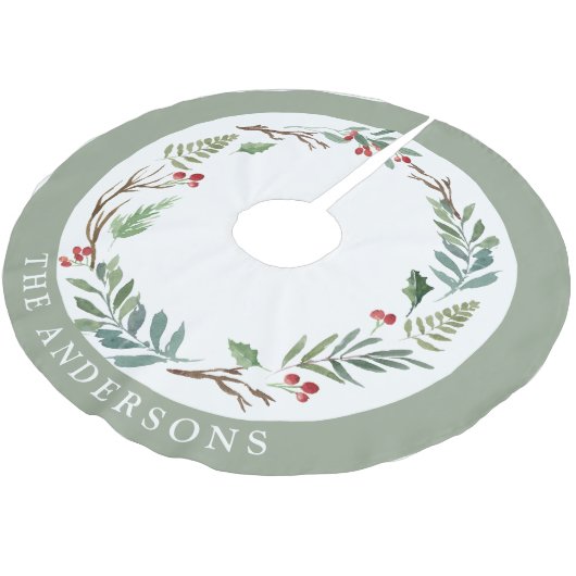 クリスマスウィンターベリーカスタムリースファミリー名 ブラッシュドポリエステルツリースカート (アングル)