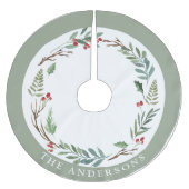 クリスマスウィンターベリーカスタムリースファミリー名 ブラッシュドポリエステルツリースカート (正面)