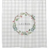 クリスマスウィンターベリーリースモノグラム シャワーカーテン (正面)