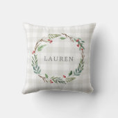 クリスマスウィンターベリーリース名前をカスタムする クッション (裏面)