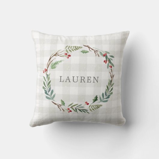 クリスマスウィンターベリーリース名前をカスタムする クッション (裏面)