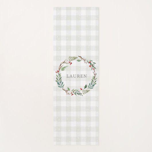 クリスマスウィンターベリーリース名前をカスタムする ヨガマット (正面)