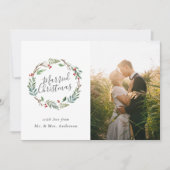 クリスマスウィンターベリーリース結婚したクリスマス シーズンカード (正面)