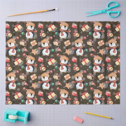 クリスマスウィンターペンギン雪の雪片子供へ 薄葉紙 (クラフト)