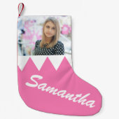 クリスマスウィンターホリデーパーソナライズされたフォトピンク スモールクリスマスストッキング (正面)