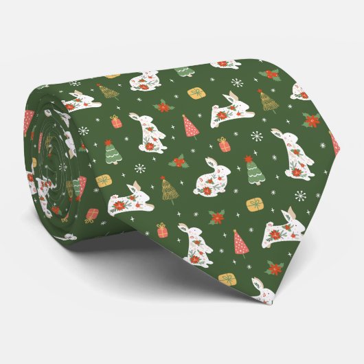 クリスマスウィンターホリデーフォレストバニー ネクタイ (ロール)