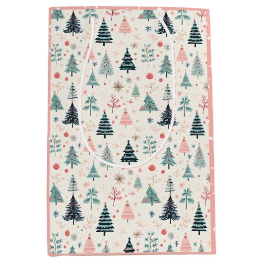 クリスマスウィンターホリデー抽象芸術ツリーパターン ミディアムペーパーバッグ (正面)