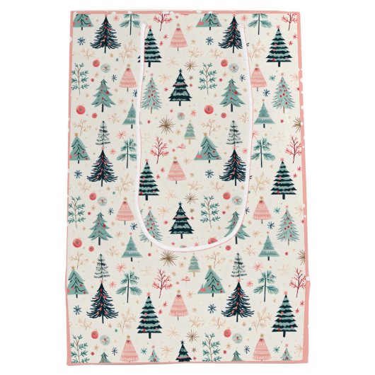 クリスマスウィンターホリデー抽象芸術ツリーパターン ミディアムペーパーバッグ (裏面)